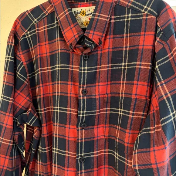 Naked & Famous Red and Navy Plaid Shirt - Picture 2 of 3